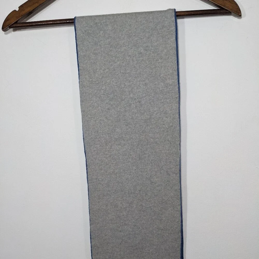 LACOSTE Reversible Crocodile Merino Wool Scarf Blue Gray Mens 73.5